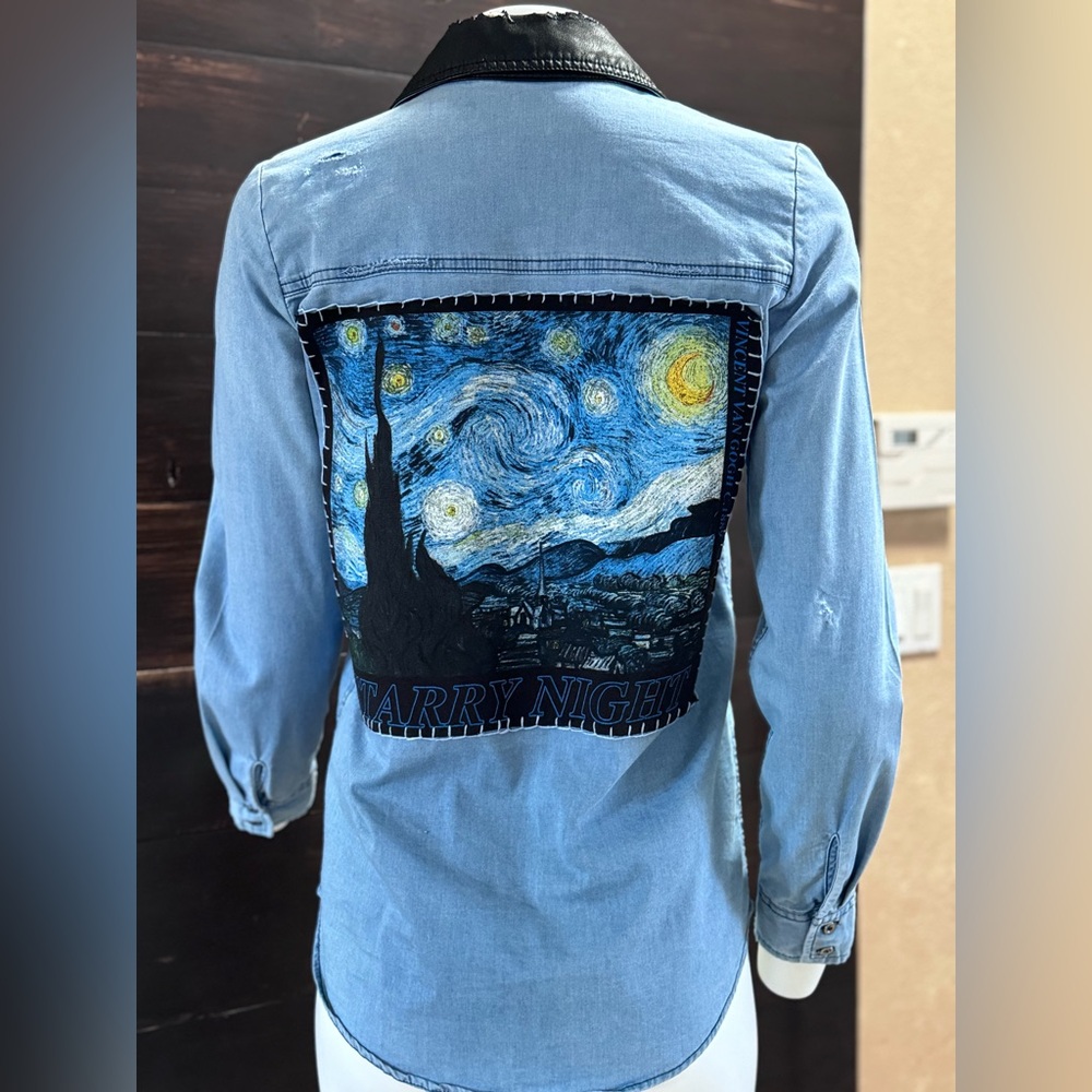 Cosmic Dream Starry Night Blue Button-Up Shirt Jacket